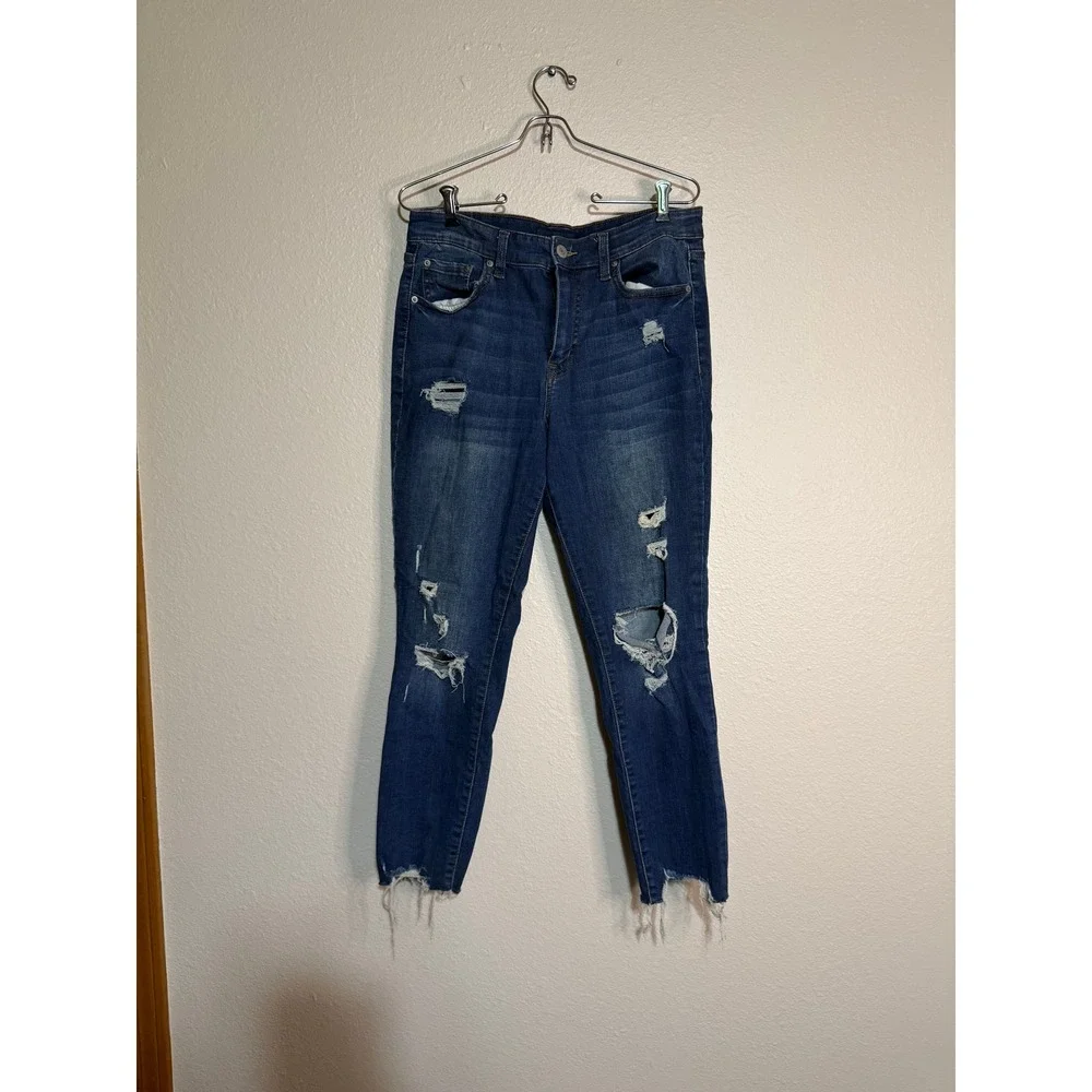 Aeropostale Womens‎ High Waisted Cropped Jeggings Distressed Medium Wash Size 10